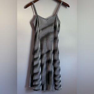 Elan Black and Gray Striped Shimmer Slip Dress Size Small